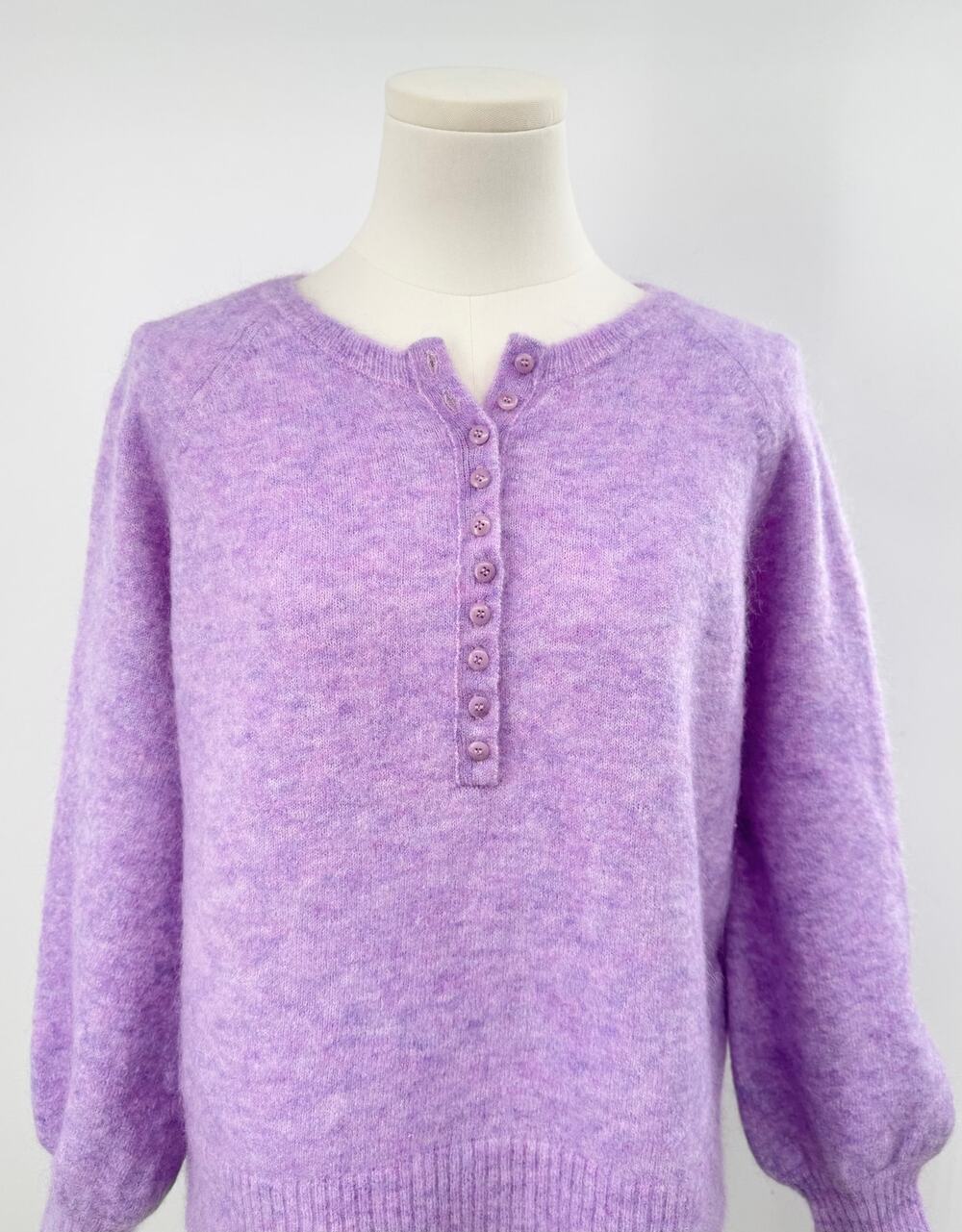 Sezane Leon Jumper Lavender Mohair Wool Blend Henley Sweater XL